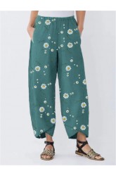 Daisy Floral Print Elastic Waist Casual Pants For Women