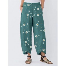 Daisy Floral Print Elastic Waist Casual Pants For Women