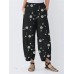 Daisy Floral Print Elastic Waist Casual Pants For Women