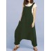 Drop-crotch Solid Color Button Pockets Jumpsuit