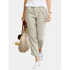 Solid Color Casual Drawstring Elastic Waist Soft Pant