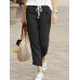 Solid Color Casual Drawstring Elastic Waist Soft Pant