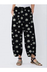 Daisy Floral Printed Loose Irregular Elastic Waist Pants