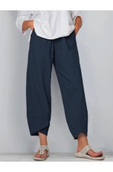 Solid Color Elastic Waist Casual Pants For Women