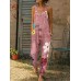 Casual Big Flower Embroidery Pockets Denim Jumpsuit