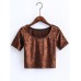 Sexy Velvet O-neck Short Sleeve Crop Tops For Women