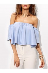 Solid Color Strapless Off-shoulder Crop Tops