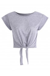 Casual Solid Color O-neck Short Sleeve Crop Tops For Women