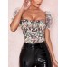 Short Puff Sleeve Floral Printed Scoop Neck Crop Tops