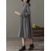 Pockets Stripe Long Sleeve Lapel Vintage Maxi Dress