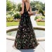 Floral Embroidered Backless Sleeveless Evening Dress