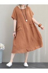 Crew Neck Short Sleeve Soild Color Casual Dress