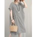 Crew Neck Short Sleeve Soild Color Casual Dress