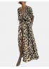 Splited Leopard Print Short Sleeve Maxi Dress For Women