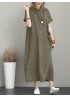 Vintage Turn-down Collar Side Pocket Drawstring Dress