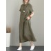 Vintage Turn-down Collar Side Pocket Drawstring Dress