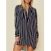 Chiffon Striped Printed Long Sleeve V-neck Shirt Dresses