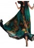 Bohemian Women Sleeveless O Neck Peacock Printed Maxi Dresses