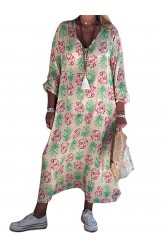 Pineapple Print Splited Long Sleeve Dress For Women