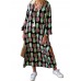 Pineapple Print Splited Long Sleeve Dress For Women