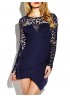 Lace Patchwork Cross Wrap Hem Long Sleeve O-neck Women Mini Dress