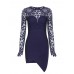 Lace Patchwork Cross Wrap Hem Long Sleeve O-neck Women Mini Dress