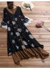 Vintage Print Patchwork V Neck Maxi Dress With Pockets