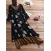 Vintage Print Patchwork V Neck Maxi Dress With Pockets