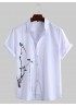 Mens Chinese Painting Print Turndown Collar Short Sleeve Casual Shirt