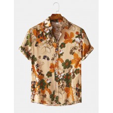 Mens Vintage Floral Oil Printting Short Sleeve Shirts