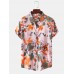 Mens Vintage Floral Oil Printting Short Sleeve Shirts