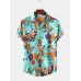 Mens Vintage Floral Oil Printting Short Sleeve Shirts