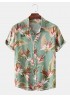 Mens Classical Oil Print Leaf Turn Down Collar Short Sleeve Shirts