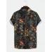 Mens Ethnic Style Flower Printed Casual Breathable Short Sleeve Shirts