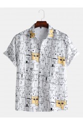 Men Fun Cartoon Animal Doodle Beach Short Sleeve Shirt