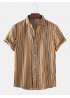 Mens Classic Striped Short Sleeve Casual Loose Turn Down Collar Shirts