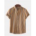 Mens Classic Striped Short Sleeve Casual Loose Turn Down Collar Shirts