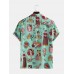 Mens Funny Cartoon Printed Chest Pocket Turn Down Collar Short Sleeve Shirts