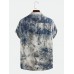 Mens Chinese Style Abstract Printing Short Sleeve Loose Casual Shirts