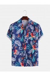 Mens Hawaiian Style Coco Leaf Flower Breathable Short Sleeve Shirts