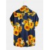 Mens Sunflower Oil Painting With Chest Pocket Short Sleeve Shirts