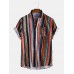 Mens Multi Color Stripe Chest Pocket Breathable Short Sleeve Shirts