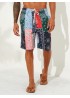 Mens Ethnic Style Printing Thin Patchwork Design Quick Dry Knee Length Casual Shorts