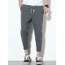 Mens Cotton Linen Solid Color Slim Fit Casual Pants