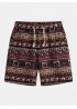Mens Ethnic Printing Drawstring Elastic Waist Casual Straight Shorts