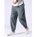 Mens Casual Solid Loose Elastic Waist Harlan Pants Retro Cotton Pants