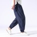 Mens Casual Solid Loose Elastic Waist Harlan Pants Retro Cotton Pants