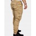 Mens Solid Elastic Waist Casual Multi-pocket Cargo Pants