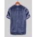 Mens Cotton Linen Vintage Solid Stand Collar Casual Henley Shirt