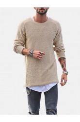 Mens Knit Sweater Solid Color Long-Sleeved O-Neck Regular Fit Casual T-shirt